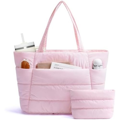 Narwey Nylon Puffer Tote Bag for Women, Quilted Travel Gym Nurse Work Bag