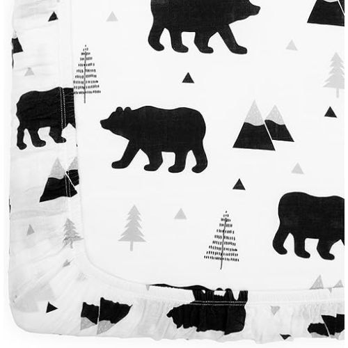 Organic Baby Changing Pad Cover - Muslin Fitted Changing Pad Cover for Boys - Soft and Breathable, Baby Bear Woodland, 16”x32”