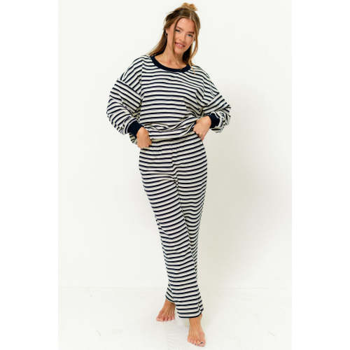 Rudie Sweatshirt and Sweatpants Set in Cream/Navy Stripe