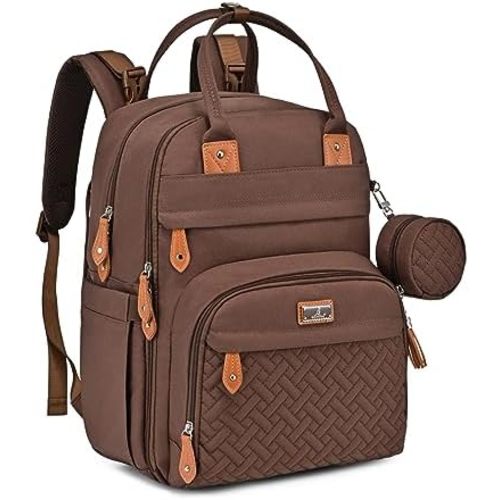 BabbleRoo Diaper Bag Backpack - Baby Essentials Travel Tote - Multi Function Water Resistant Diaper Bag, Travel Essentials Baby Bag with Changing Pad, Stroller Straps & Pacifier Case - Unisex, Brown