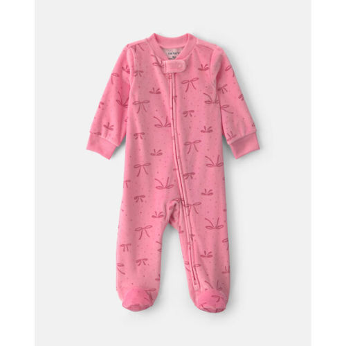 Baby Girl Bow Fleece 2-Way Zip DreamPlush Sleep & Play Pajamas - Pink | Carter's