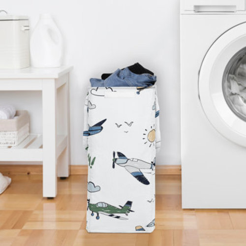 Airplane Green and Blue Foldable Laundry Hamper with Handles | Wayfair