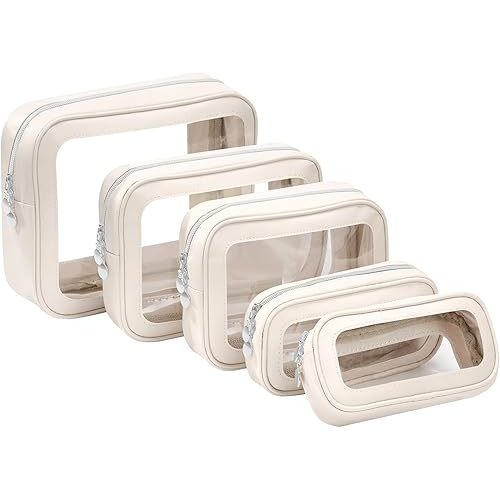 5PCS Diaper Bag Organizer Pouch Set，Clear Organizer Bags,TSA Approved Toiletry Bag,Clear Waterproof Cosmetic Bags with Zipper,Purse Organizer Pouches,Travel Organizer Bags for Woman and Kids