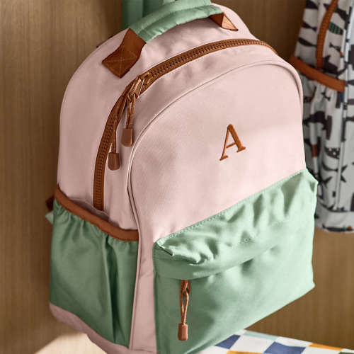 Pink and Mint Green Colorblock Medium Kids Backpack with Side Pockets