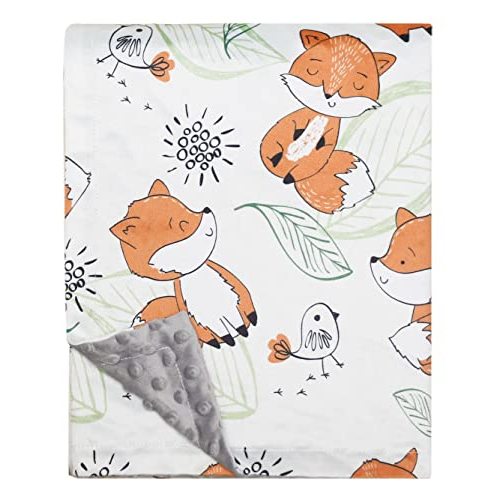 Soft Plush Fox Minky Baby Blanket for Boys Girls Nursery Unisex with Print Animal Pattern Double Layer Dotted Backing Bed Throws for Baby Crib Receiving for Newborns 30 x 40 Inch Toddler