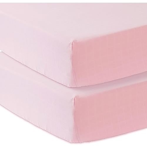 Mozah Baby Crib Sheets for Boys and Girls, Fitted Crib Sheet 2 Pack for Standard Crib and Toddler Mattress, Super Soft Microfiber Baby Sheet 28x52x8in (Pink)