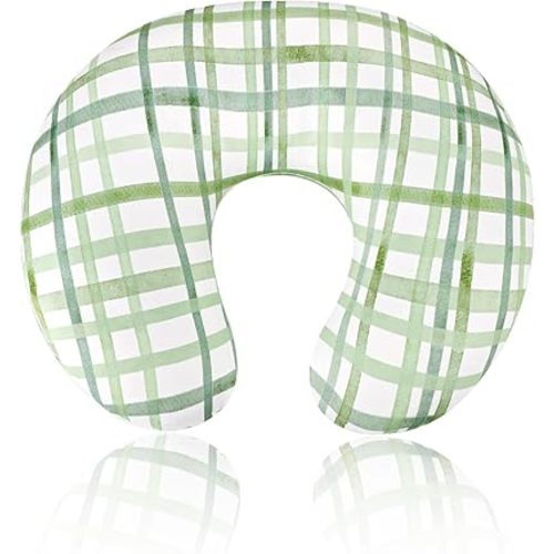 Nursing Pillow Cover, Removable Nursing Covers for Breastfeeding Pillows, Stretchy and Soft Fit for Baby Girls Boys Newborn, Green Grid (Only Cover)