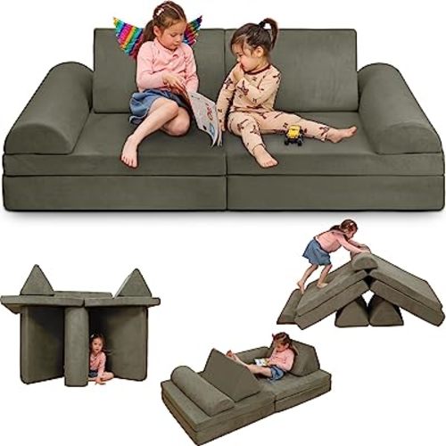 Betterhood Play Couch Sofa for Kids Large Size, Modular Kids Play Couch, Foam Building Fort for Playroom Bedroom, Children Convertible Cushion for Boys and Girls, Charcoal Grey