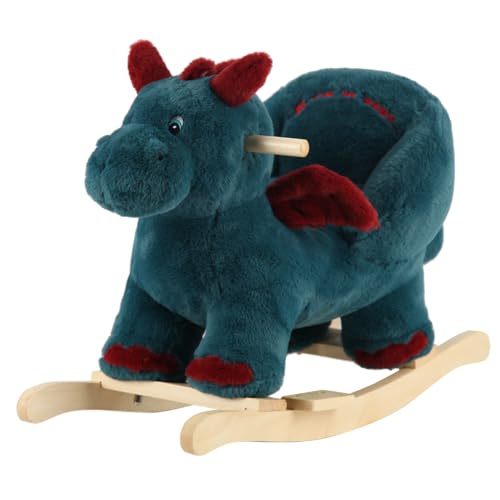 Rock My Baby Rocking Horse, Blue Dragon Rocking Horse with Seat, Plush Rocking Horse with Sweet Music, Wooden Rocking Horse for Toddlers 1-3, (Blue Dragon), CPC Certified