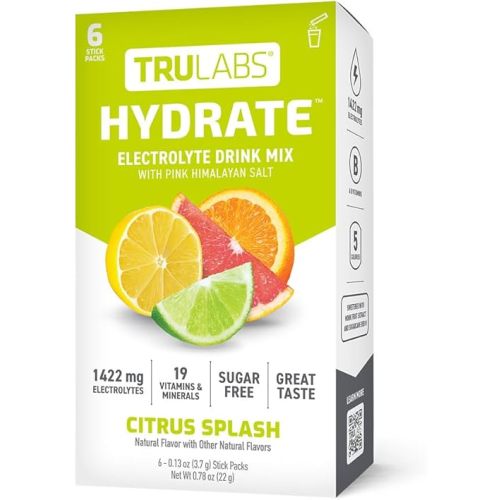 TRULABS Hydrate - Citrus Splash. Sugar Free Electrolytes Hydration Packets. Each Serving Contains 1422 mg of Electrolytes &19 Vitamins & Minerals (6ct)