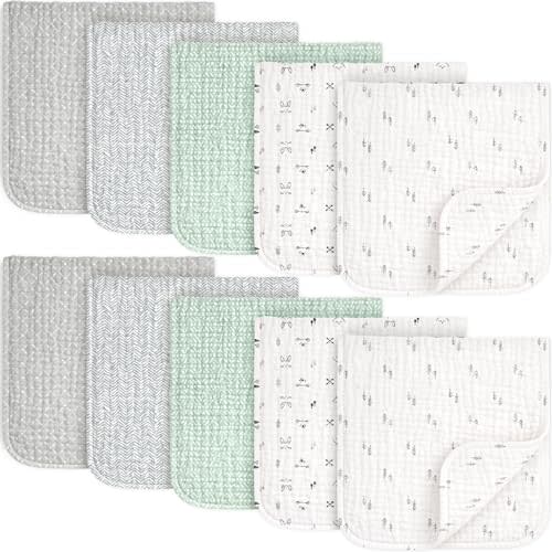 KeaBabies Organic Muslin Burp Cloths Baby Boy, Girl – 10-Pack 100% Cotton Muslin Burping Cloths for Babies, Newborn, 21x10 Large & Absorbent Spit Up Rags, Baby Washcloth, Infant Towels (Nordic)