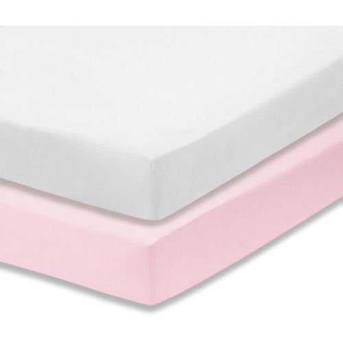 Everyday Kids 2-Pack Fitted Crib Sheets, 100% Soft Breathable Microfiber, Fits Standard Crib Mattress 28x52, Pink and White Nursery Sheets