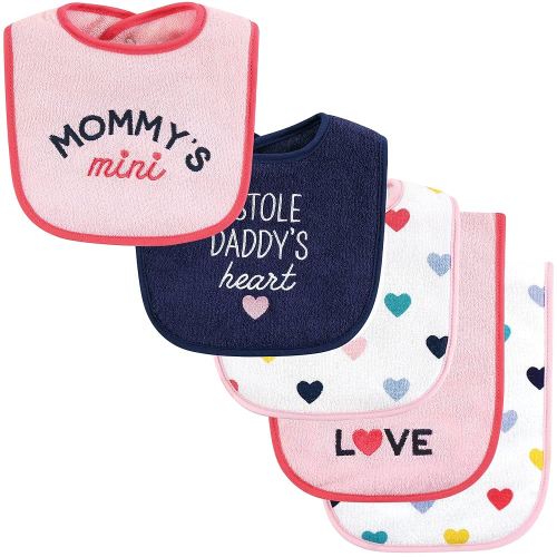 Hudson Baby Unisex Baby Cotton Terry Bib and Burp Cloth Set, Bold Mom Dad, One Size