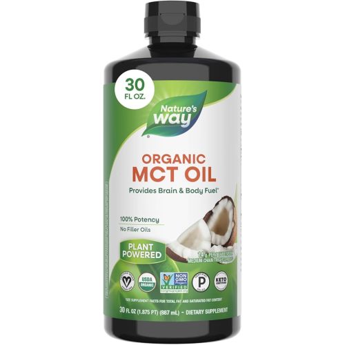 Nature’s Way Organic MCT Oil, Brain and Body Fuel*, Liquid Coconut MCT Oil with C8 Caprylic & C10 Capric Acids, 14 g Medium Chain Triglycerides per Serving, Keto & Paleo Certified, Non-GMO, 30 Fl Oz