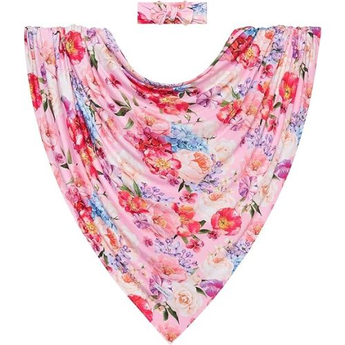 Posh Peanut Swaddle Blanket + Headband Set - Soft Newborn Swaddle Doubles As a Stroller, Receiving Blanket, and Nursing Cover - Matching Baby Swaddles & Headbands for Everyday