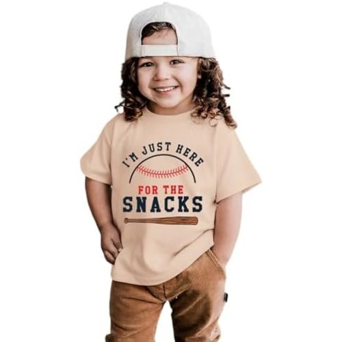 Toddler Baby Boy Girl Baseball T Shirt Funny Im Just Here for The Snack Print Shirt Kid Summer Short Sleeve Tee Top