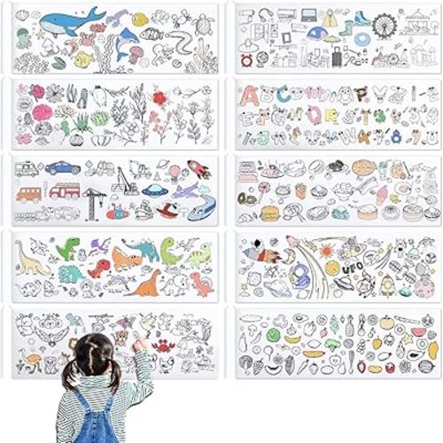 10 Pieces Children Drawing Roll, 12×39 inches Coloring Paper Roll, DIY Painting Color Filling Paper for Kids