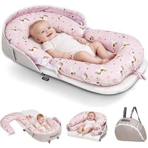 4-in-1 Baby Lounger for Newborns 0-24 Months, Portable & Foldable
