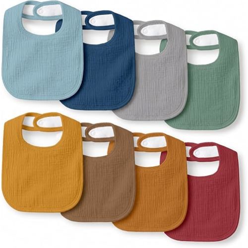 Muslin Bibs for Baby Boy Girl, Adjustable Fit for Drooling and Teething