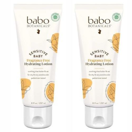Babo Botanicals Sensitive Baby Fragrance Free Hydrating Lotion | Shea Butter & Jojoba Oil - for Body & face - for Babies - 8 oz (PACK OF 2)
