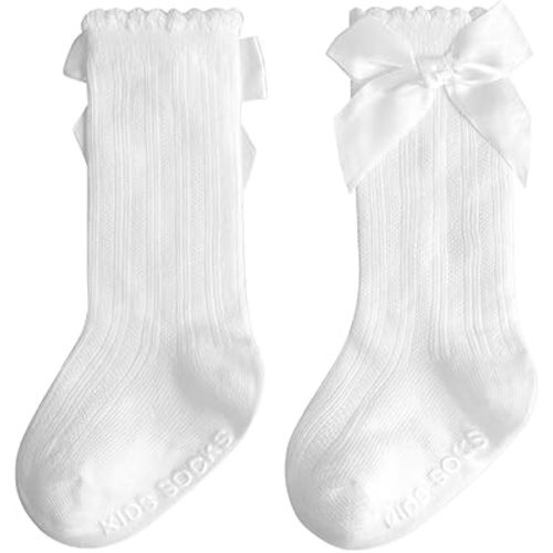 Baby Knee High Socks Girl Non Slip Toddler Stockings Cotton Bow Ruffle Newborn Long Socks Infant Dress Sock 0-6M/6-12M/1-3Y
