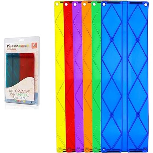 PicassoTiles 6 Piece Magnetic Tiles Race Track Ramp Accessories STEM Building Blocks Toys Magnet Tile Educational Construction Playset Boys Girls Brain Development and Creative Pretend Play Toy PTR06