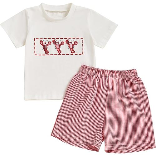 VISGOGO Baby Boy Summer Outfit Striped T-shirt Toddler Boy Summer Clothes 6 12 18 Months 2 3 4 5 T Kids Boy Short Set