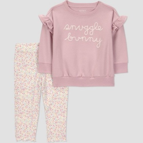 Carter's Just One You® Baby Girls' 2pc Snuggle Bunny Sweatshirt and Floral Leggings Set - Pink 3M