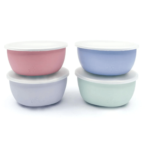 Stainless Steel Bowl with Silicone Sleeve + Lids