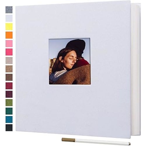 potricher Large Photo Album Self Adhesive 3x5 4x6 5x7 8x10 10x12 Pictures Linen Cover 40 Blank Pages Magnetic DIY Scrapbook Albums with A Metallic Pen (White)