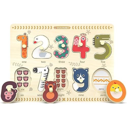 Puzzles for Toddlers 2-4, Wooden Puzzle for Toddlers, Wood Peg Puzzle for Preschool Kids, Number Learning Puzzles Baby Board Toys, 1 2 3 Shape Knob Puzzle for Girls Boys 18Months and Up