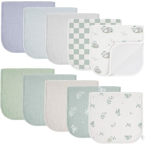 Bearmoss 10 Pack Muslin Burp Cloths, Soft Absorbent Baby Burping Cloths for Unisex Boys and Girls, Newborn Essentials Large Extra Washcloths, 20x10 inches