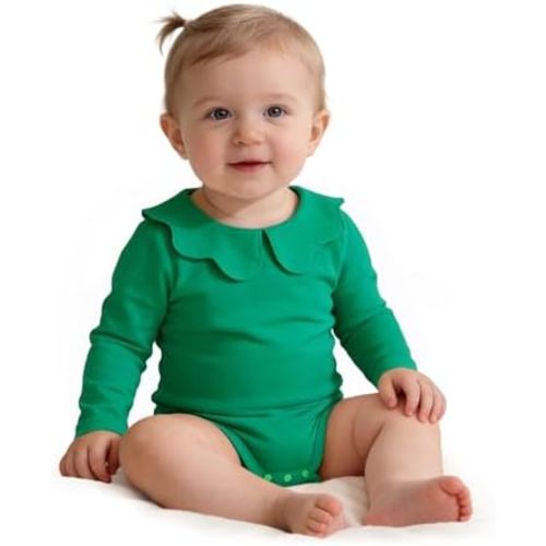 LYSMuch 0-24Mo Baby Girls Peter Pan Collar Bodysuit Toddler Ruffle Romper Short Sleeve Solid Color Clothes