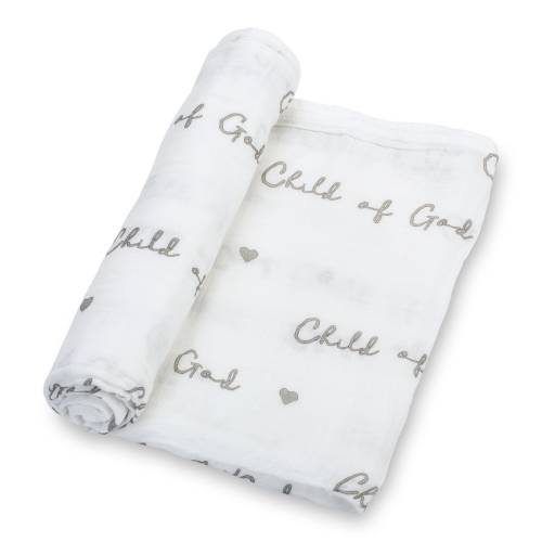LollyBanks Muslin Swaddle Blanket – 100% Cotton Baby Wrap 47”x47”, Soft Newborn Receiving Blanket, Nursery Essential (Child of God Print)