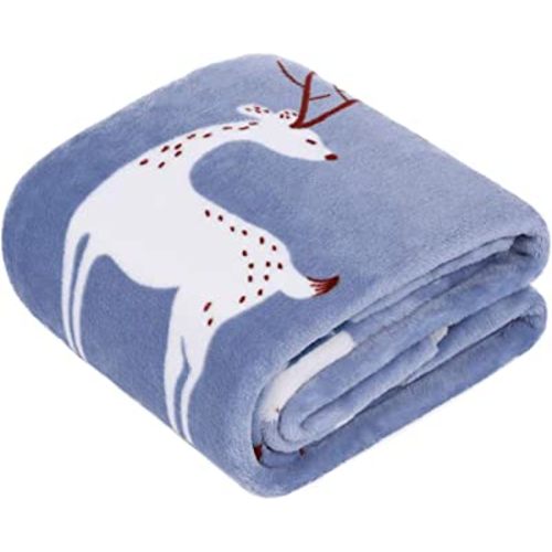 TILLYOU Micro Fleece Plush Soft Toddler Blanket for Boys Girls - Large Lightweight Crib Blanket for Baby Bed Lounger - Fuzzy Warm Cozy Blanket for Daycare Preschool Naptime Oversized 40x50 Navy Deer