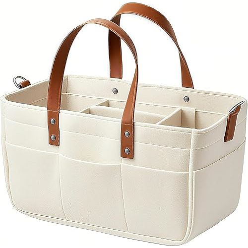 juningxin Nursery Storage Basket - Baby Diaper Caddy Organizer for Diaper Station, Newborn Essentials, Baby Shower Gifts and Registry Must-Haves for Boy or Girl (White)