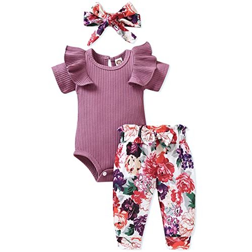 fioukiay Preemie Newborn Baby Girls Clothes Infant Little Kids Romper Bodysuit Pants Headband Clothing Set Summer Outfits