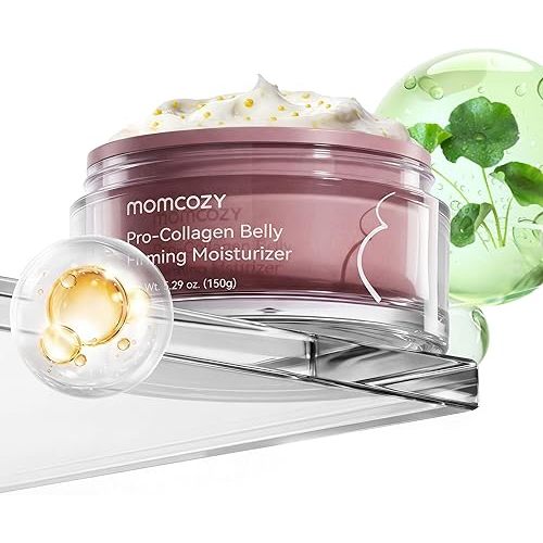 Momcozy Stretch Mark Cream, EWG Verified & Dermatologist Tested, 4x Peptide & Centella Oil Capsule Belly Moisturizer for Pregnancy, Nourishes Dry Skin, 5.29 oz (150g)