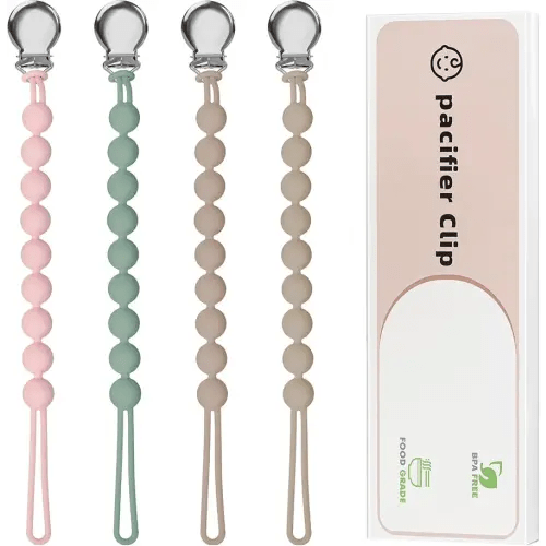 Pacifier Clips for Baby Girls - Loviomad Silicone Paci Clip for Philips Avent Soothie Binky Holder, Baby Newborn Essentials Shower Birthday Gift Round(4-Pack)