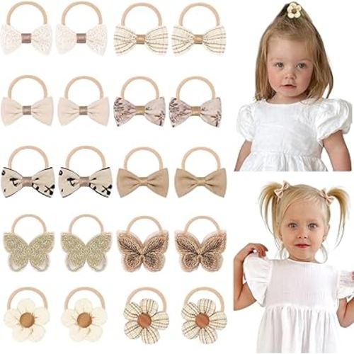 DED Baby Hair Ties with Bows, 20pcs Baby Hair Bows Elastic Ponytail Holders Toddler Hair Accessories for Infants Baby Girls