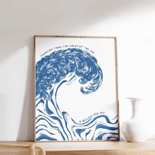 Psalm 93:4 Mightier Than The Waves Print – Modern Coastal Christian Art