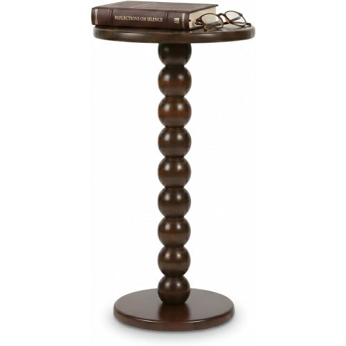 Solid Wood Round Side Table - Boho End Table for Living Room & Bedroom - Small Narrow Nightstand - Spool Bobbin Accent Furniture & Plant Stand- 22" Tall
