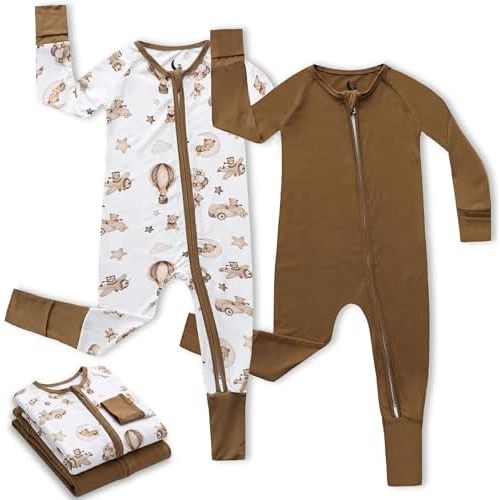 Bamboo Viscose Baby Pajamas 2 Way Zip for Diaper Change 0 to 24 Month Soft Stretchy Sleeper 2 Pack