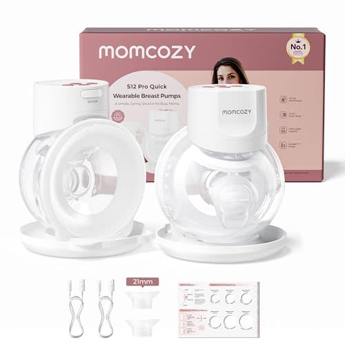 Momcozy Breast Pump S12 Pro Quick, Hands-Free Wearable & Wireless Pump, with DoubleFit Hybrid Flange, 3 Modes & 9 Levels Electric Pump Portable, Smart Display, 24mm Flange, 2 Count, Cozy White