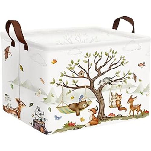 Large Woodland Baby Toy Basket Collapsible Kids Storage Bin Cute Shower Gift Box Forest Nursery Decor (Animals)