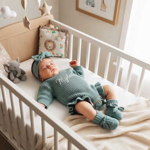 Embroidered Name Baby Romper Set, Cotton Knit Personalized Outfit