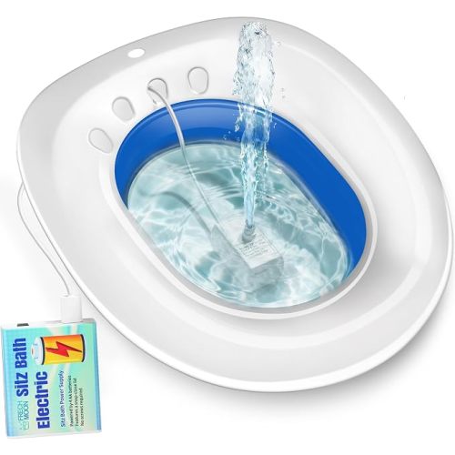 Electric Sitz Bath for Toilet Seat, Hemorrhoids and Postpartum Care - Yoni Steam Seat - Perineal Soaking, Collapsible, Wide Seat, Deeper Bowl - Use w/Sitz Bath Salt - Ocean Blue