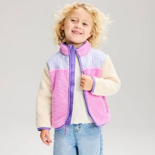 Toddler Girls' Colorblock Fleece Jacket - Cat & Jack™ Pink/Purple 18M