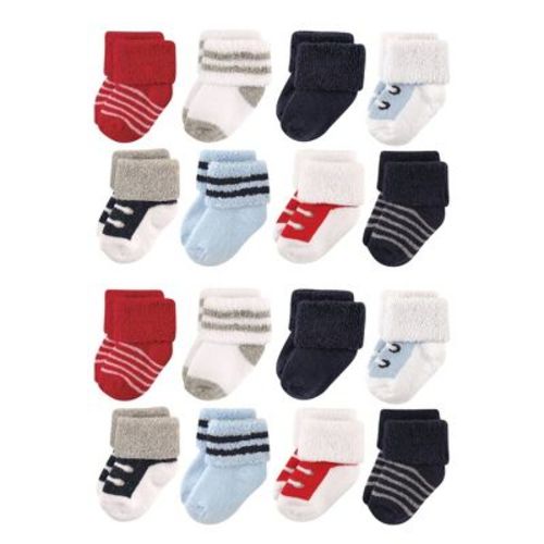 Luvable Friends Baby Cotton Rich Terry Socks 16-Pack, Red Navy Sneakers, 0-6 Months
