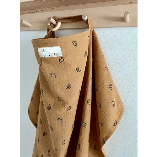 Nursing Cover for Baby Breastfeeding & Pumping | Multi Use Car Seat Stroller Cover | Breathable Soft Muslin Cotton | Breast Feeding Apron & Shawl by TISU (Caramel Brown Rainbow)